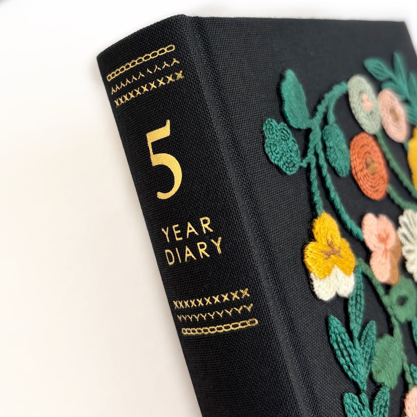 Black Floral Embroidered Five Year Journal