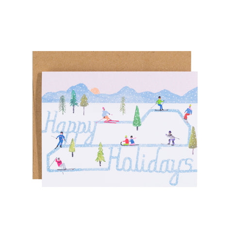 Skiing Happy Holidays Card
